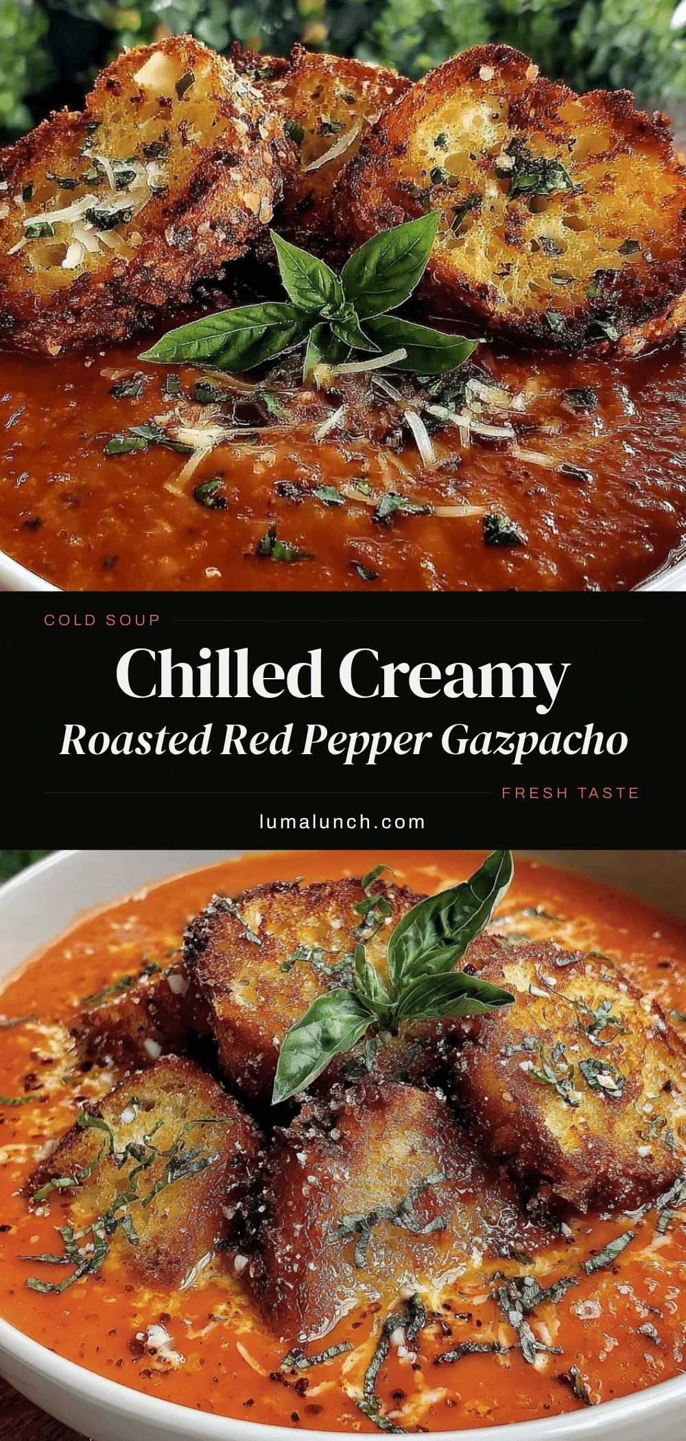 creamy chilled roasted red pepper and tomato gazpacho recipe