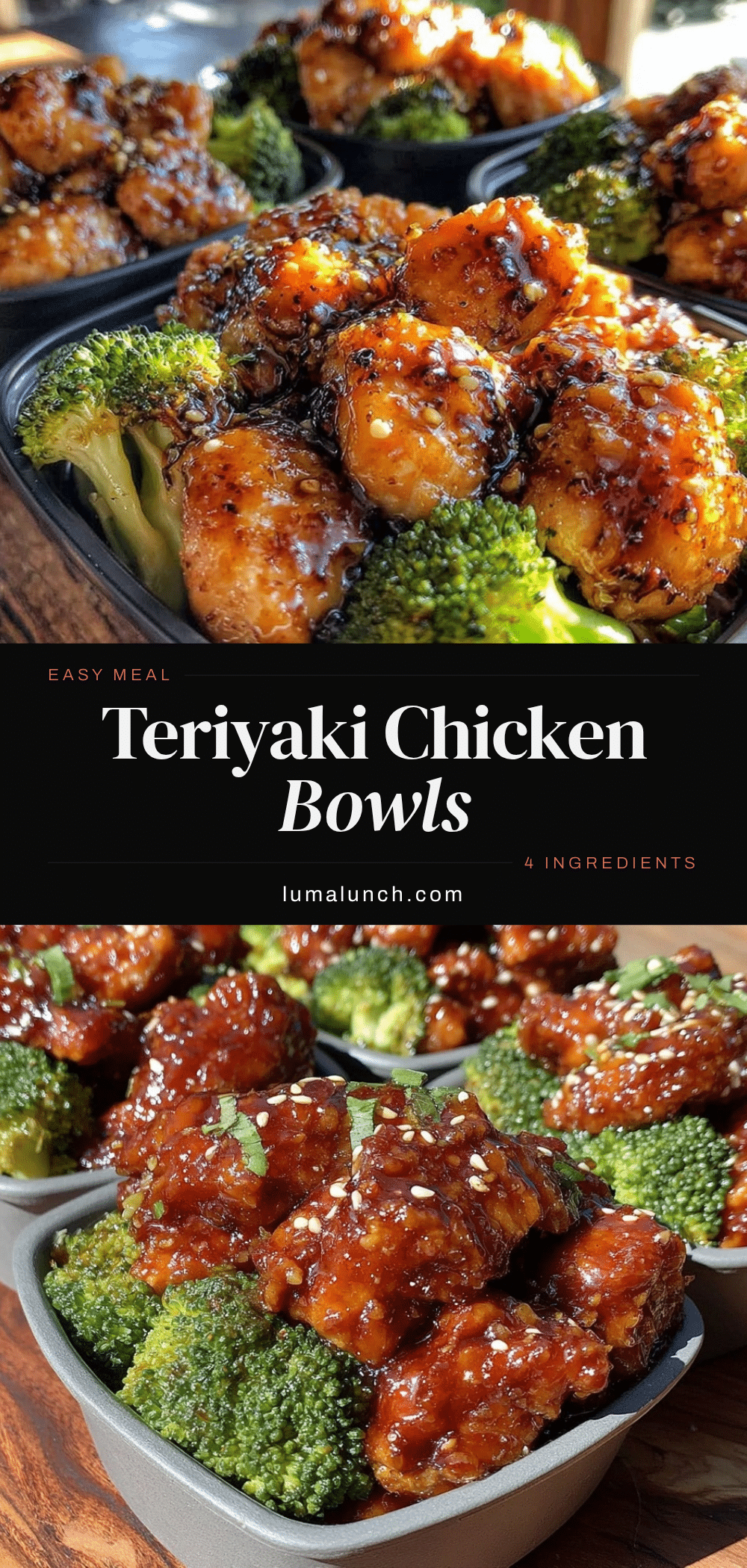 easy 4-ingredient teriyaki chicken and broccoli meal prep bowls recipe