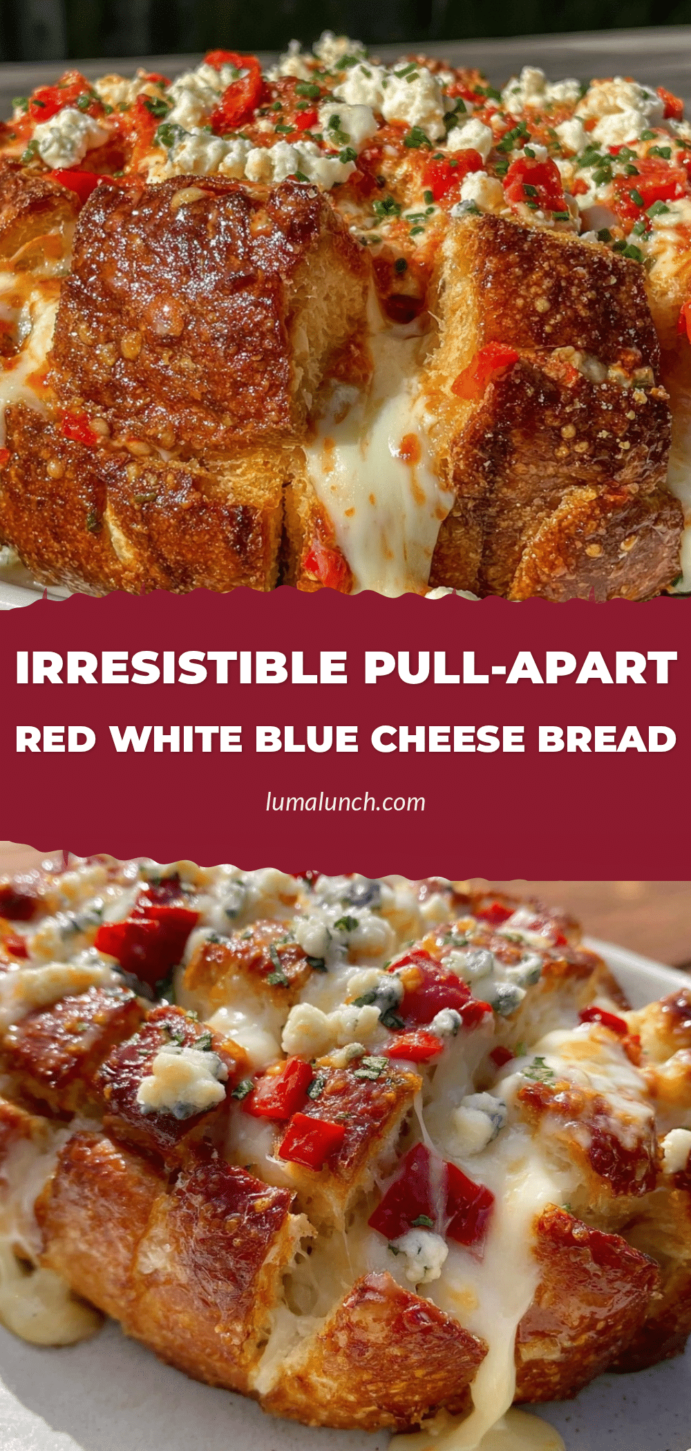 pull-apart red white blue cheese bread loaf recipe