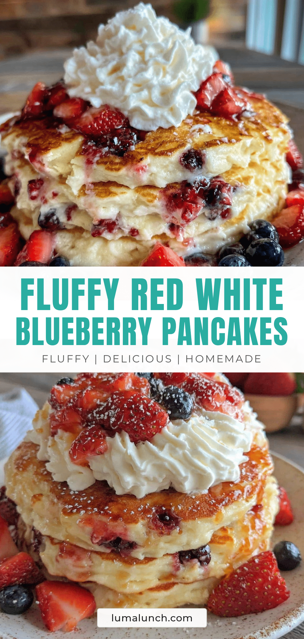 fluffy red white blueberry pancakes recipe