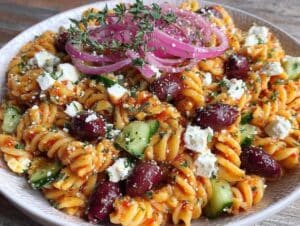 fresh greek pasta salad - featured image