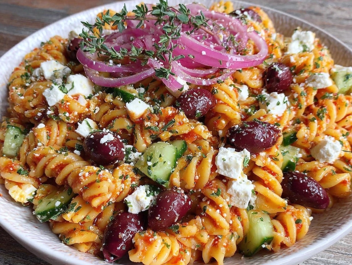 fresh greek pasta salad - featured image