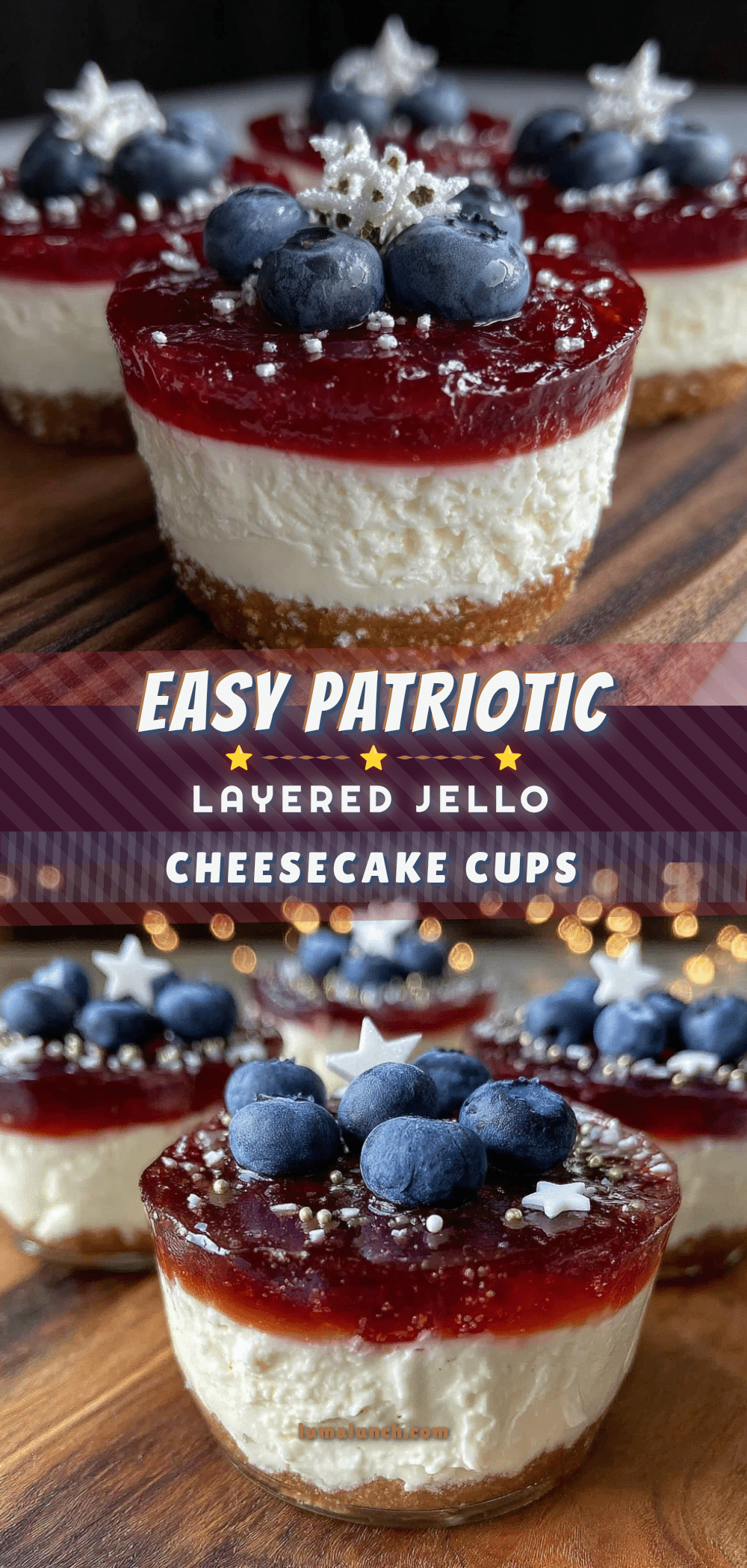 Patriotic Layered Jello Cheesecake Cups recipe