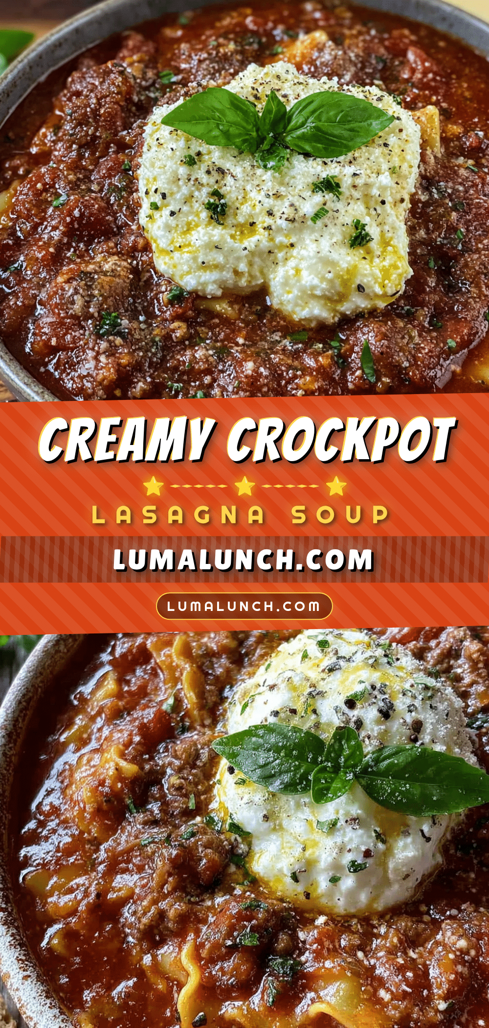 cozy crockpot lasagna soup with ricotta dollop recipe