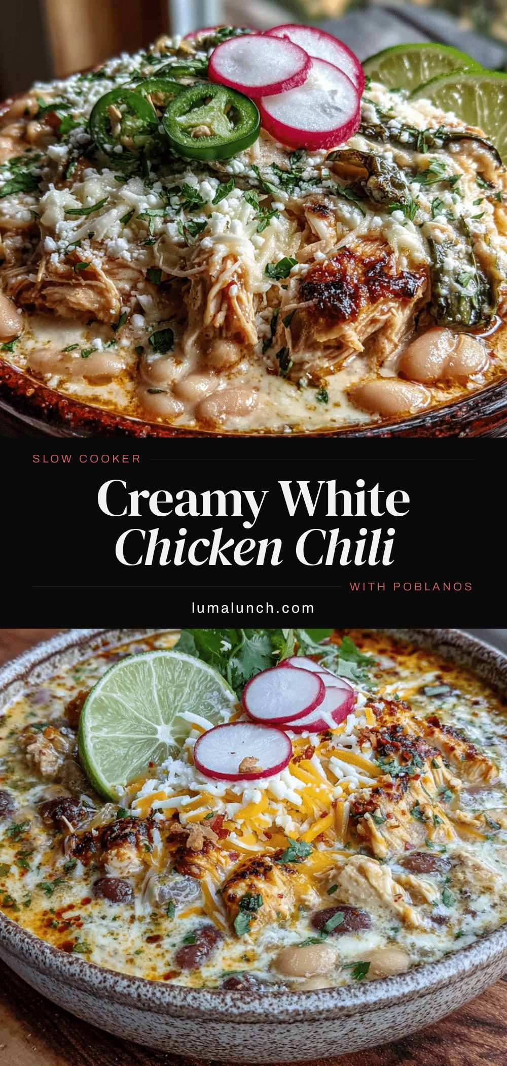 creamy slow cooker white chicken chili with roasted poblanos recipe