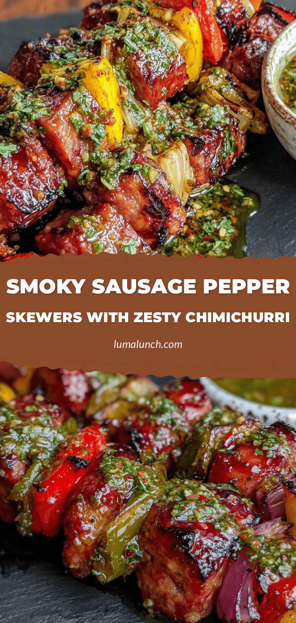 Smoky Sausage and Pepper Skewers with Zesty Chimichurri recipe