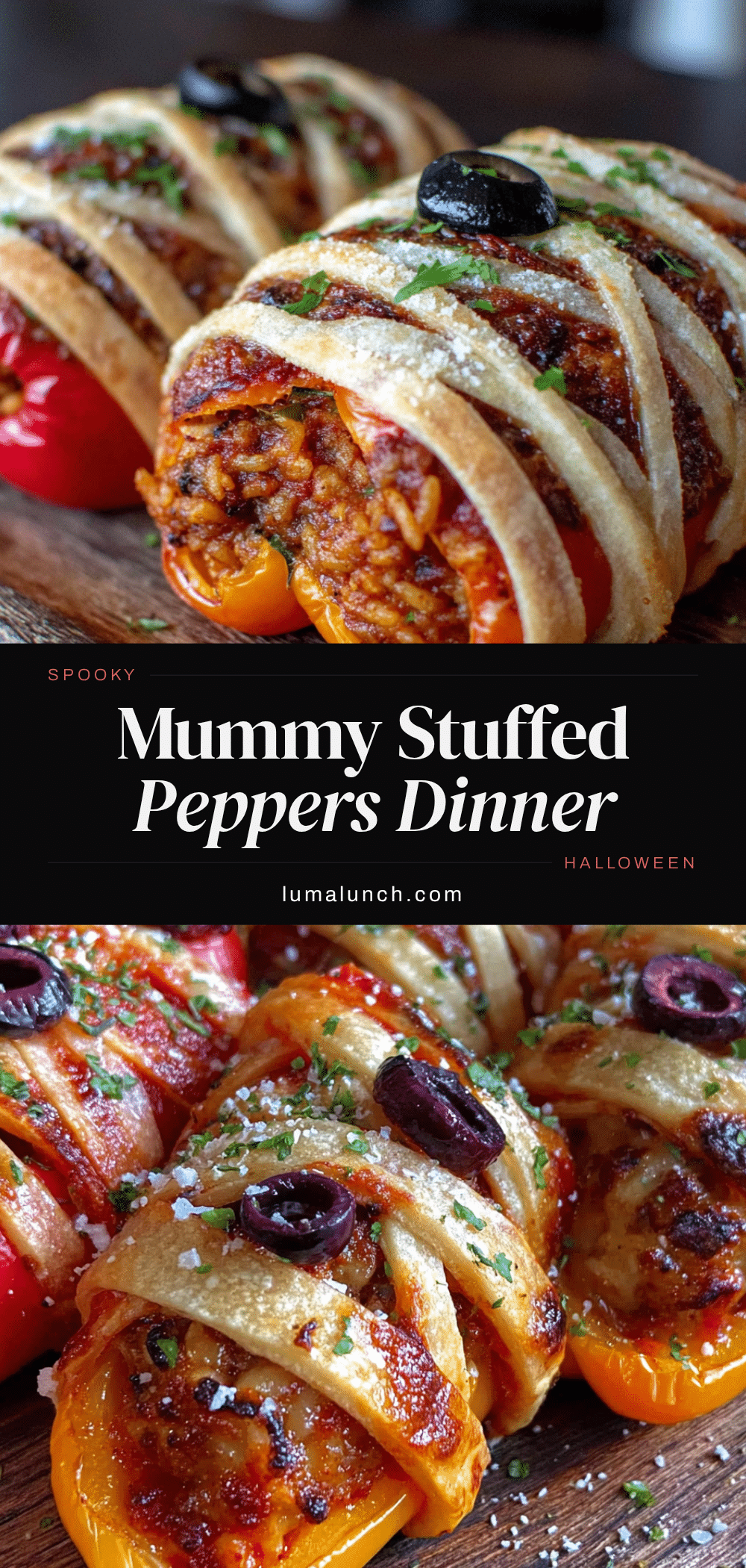Spooky Mummy Stuffed Peppers recipe