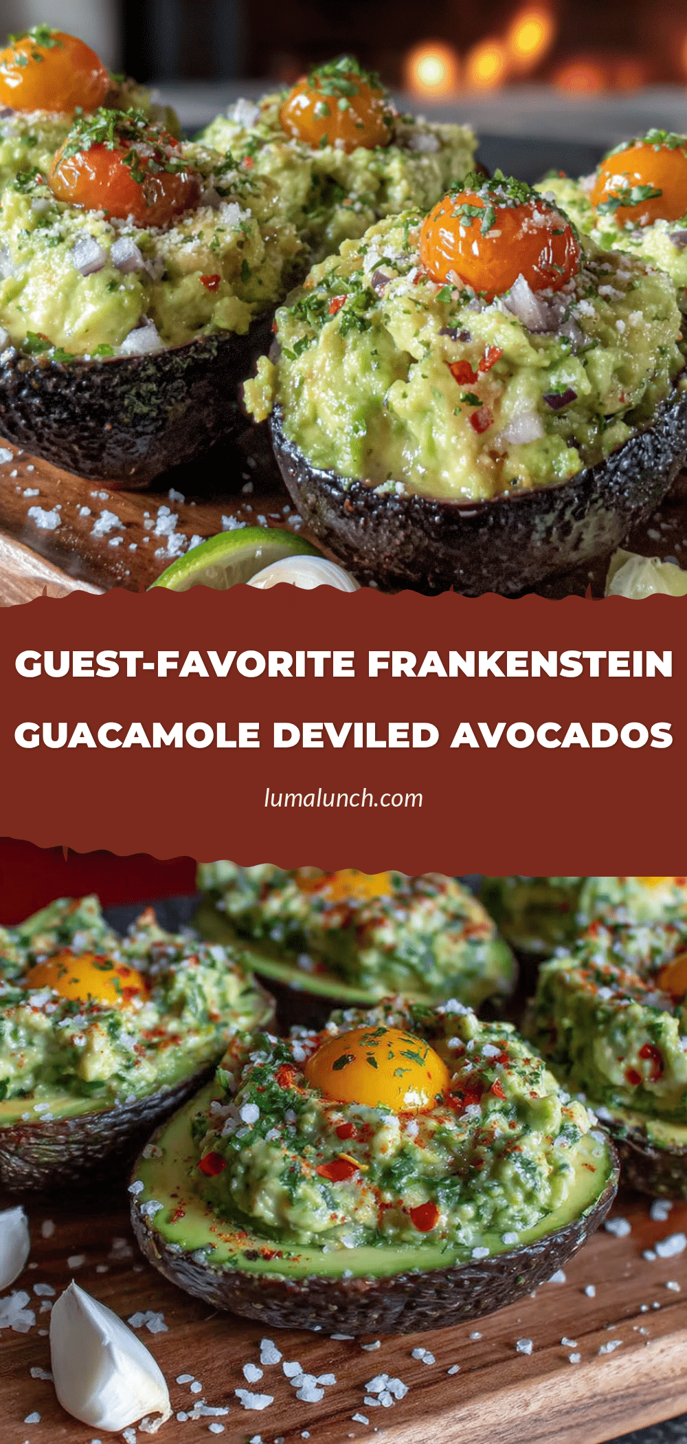 Frankenstein Guacamole Deviled Avocados recipe